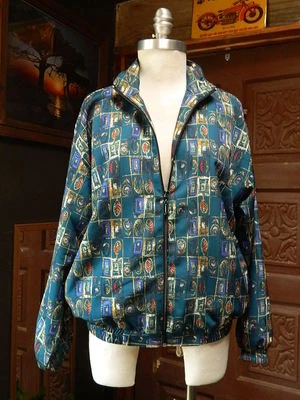 DANA LEE SPORTSWEAR Womens Printed Windbreaker Teal Blue Microfiber Jacket Sz M  - Image 1 of 4