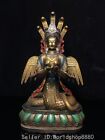 10.4" Old Tibetan Buddhism Pure Copper Painting 5-Heads Snake Naga Kanya Statue