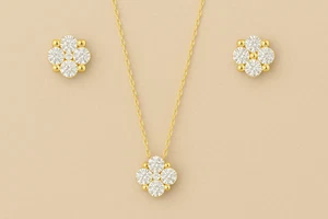 Conjunto de joyas collar colgante flor moissanita chapado en oro amarillo de 14K - Imagen 1 de 7