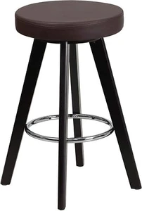 Flash Furniture 24" High Faux Leather Counter Stool Wooden Legs Brown Vinyl Seat - Picture 1 of 3