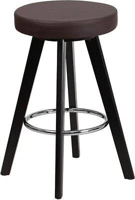 Flash Furniture 24" High Faux Leather Counter Stool Wooden Legs Brown Vinyl Seat - Image 1 of 3