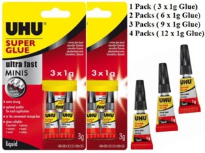 3 x 1g UHU Super Glue – Ultra Fast Mini Tubes Mini Liquid Adhesives Quick Bond - Picture 1 of 12
