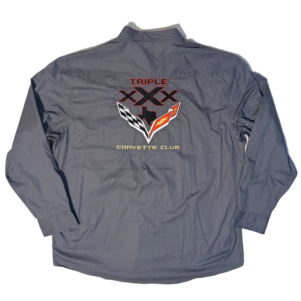 Triple X Corvette Club Gray Stitched Logo Shirt - 2XL Long Sleeve Button Up - Image 1 of 4