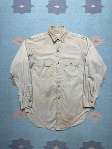 Vintage 1950s work shirt chino twill cotton khaki tan worn distressed medium - Picture 1 of 20