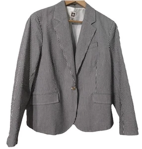 Ann Taylor Women’s Blazer L Seersucker Striped Blazer One Button Classic Preppy - Picture 1 of 13