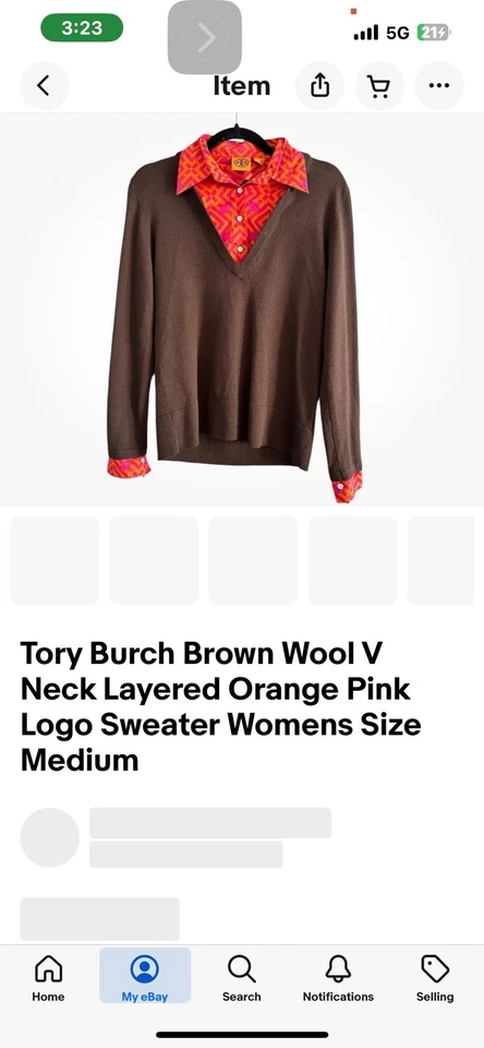 Suéter Tory Burch Marrón Lana Cuello en V Capas Naranja Rosa Logo Para Mujer Talla Mediana Foto 1 de 1