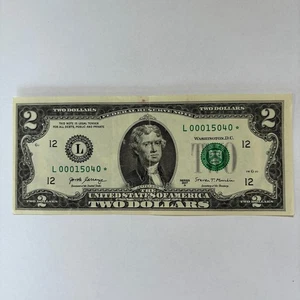 $2 Bill Circulated Star Note Low Serial Number 2017 US Two Dollar Currency - Picture 1 of 3