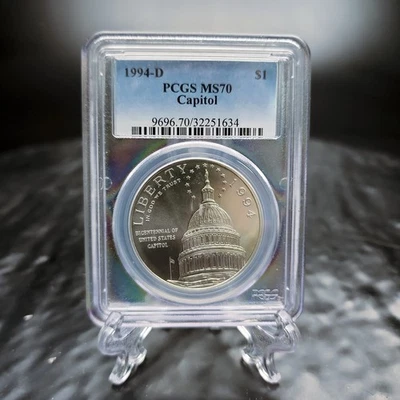 1994-D US Capitol Silver $1 PCGS MS70 Bicentennial Commemorative Blue Label - Image 1 of 4