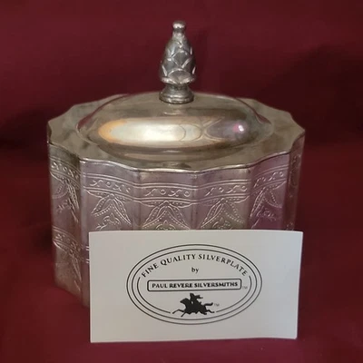 Caja forrada de terciopelo con placa de plata Godinger carrito de joyas y tapa 1991 Paul Revere EVC Foto 1 de 4