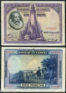 100 Pesetas año 1928 CERVANTES SIN SERIE MBC - SPAIN Pick 76 VF - Picture 1 of 1