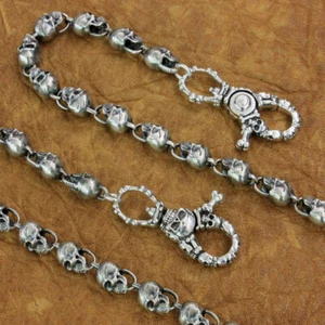 Skull KeyChain 925 Sterling Silver Biker Wallet Chain Punk Accessories TA169WCB - Picture 1 of 24