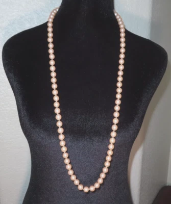 Collar largo vintage de perlas de imitación marfil con cuentas de 35" broche tono plata Foto 1 de 4