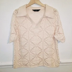 F&F Womens Jumper Pink Size UK 16 100% Cotton Crochet Sheer Knit Cottage Boho - Picture 1 of 8