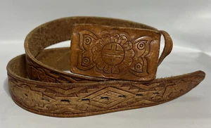 Men's Leather Brown Western Cowboy Rodeo Belt 40 Embossed Santa Fe-Aztec Design - Picture 1 of 3