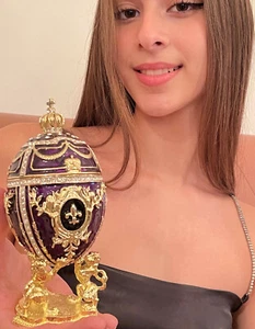 CHRISTMAS Faberge egg Ornament Hand Painted Imperial Egg trinket 24k GOLD 5CT - Picture 1 of 12
