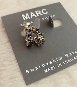 Marc Sterling Silver Hoop Earrings Swarovski Marcasite Made In Thailand - Picture 1 of 9