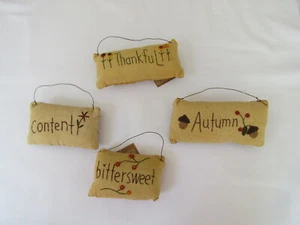 Thankful content Bittersweet Autumn Pillow Ornaments 4pc NEW Primitive Style - Picture 1 of 7