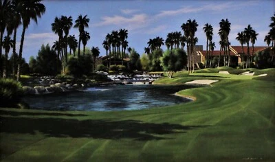 Original RICHARD DANSKIN Oil Painting Lakes Country Club 18th Hole Golf Course  - Изображение 1 из 4