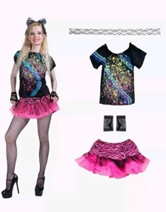 Eraspooky Women 80's Girl Halloween Costume Dress Headwrap Glovelettes Size L - Picture 1 of 5