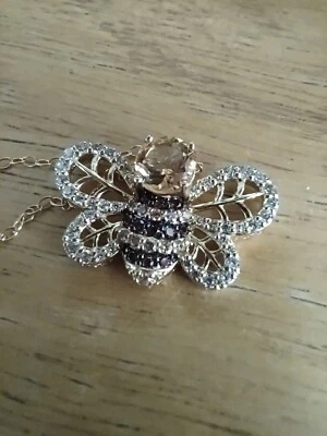 Cadena colgante de cuarzo ahumado citrino laboratorio zafiro blanco abejorro enchapado en oro de 10 k Foto 1 de 4
