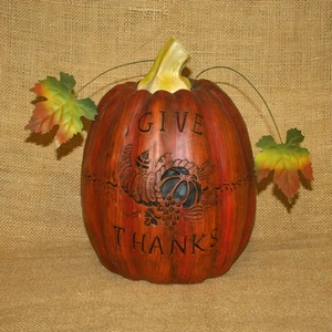 Pumpkin Give Thanks Cornucopia Fall Thanksgiving Decoration Figurine - Picture 1 of 3