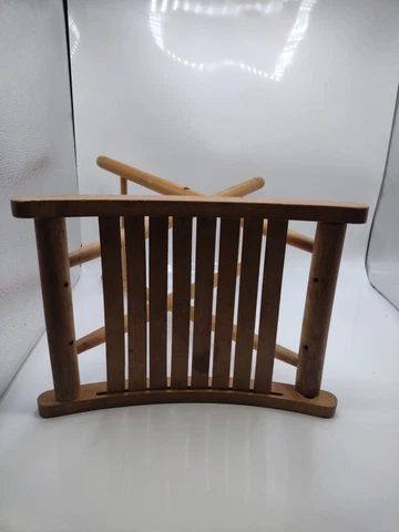 Vtg NEVCO Fold ‘N Carry Wooden Stool Collapsible Yugoslavia Farmhouse Country Cover