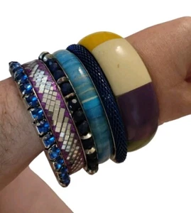 Bangle Bracelet Set Of 6 Mixed Materials Multicolored Sparkles  - Bild 1 von 6