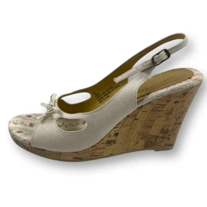 Hillard & Hanson 6.5 Slingback Cork Look Wedge Heel Sandals Tan Bow Coquette - Picture 1 of 9