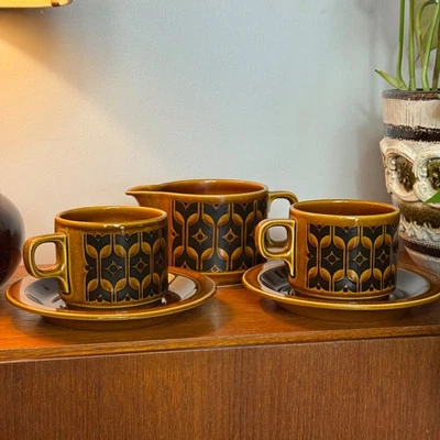 Hornsea Heirloom Coffee Cups and Jug, Brown Amber, Geometric, Mid Century Modern - Image 1 of 4