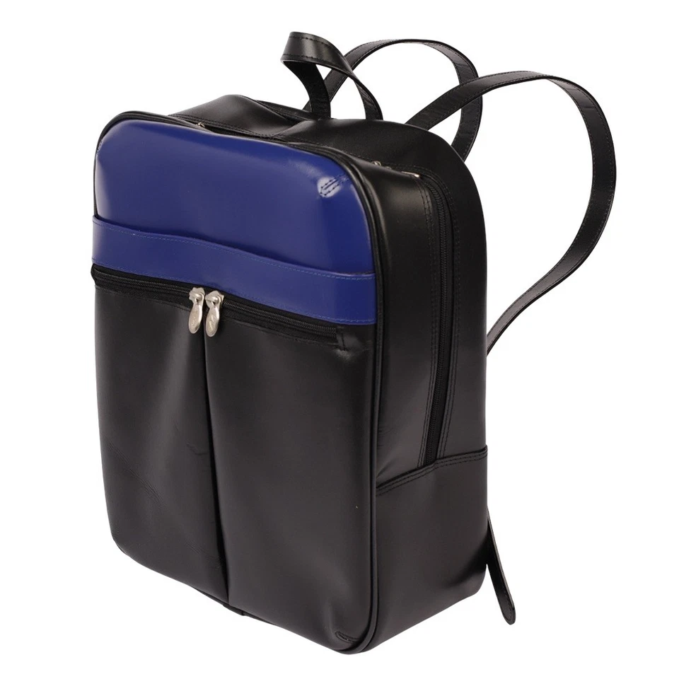 Mochila delgada de cuero McKleinUSA Edison negra/azul marino 14" bolsa para computadora portátil 88137 Foto 1 de 4