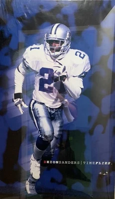 VINTAGE SEALED 1996 Deion Sanders Time Flies Poster 23x34 Cowboys NFL Football - Image 1 of 4