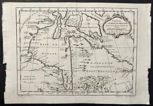 HUDSON BAY CANADA 1757 BELLIN UNUSUAL ANTIQUE COPPER ENGRAVED FRENCH MAP - Picture 1 of 1