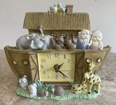 Reloj de Pared Vintage Enesco Arca de Noé Resina Decoración Vivero 9" x 8" Funciona Foto 1 de 4