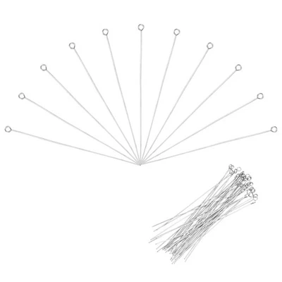 100pcs Stainless Steel Eye Pins 0.8mm/22 Gauge x 70mm Headpins Jewelry Findings Foto 1 de 4