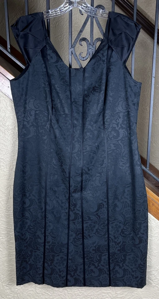 Antonio Melani Black Textured Floral With Silk Shoulders Lined Dress Women’s 12 - Image 1 of 4