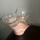 Art Glass Orange/ Swirl Handkerchief Vase Ruffle Ribbon 8.5” Tall Vintage EUC
