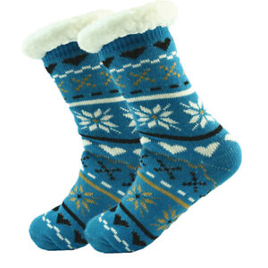 Womens Thick Cozy Fuzzy Sherpa Fleece-lined Snowflake Non-Skid Slipper Socks LOT