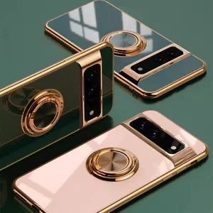 Case For Google Pixel 9 8 7 Pro 9A Plating ShockProof Ring Stand Silicone Cover - Picture 1 of 18