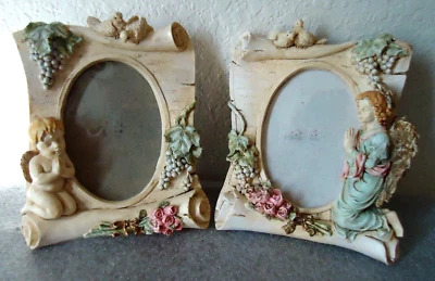 "Marco de fotos de cerámica texturizado ángel oración vintage de 2 ps 7x6""" Foto 1 de 4