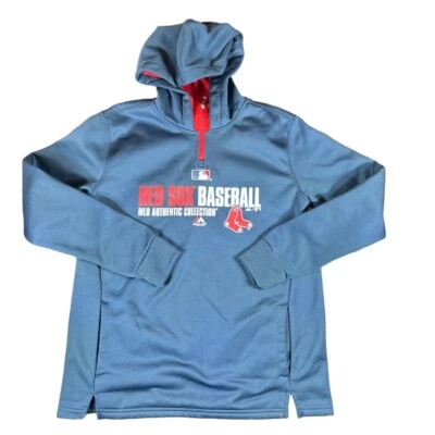 Boston Red Sox Blue Half-Zip Pullover MLB Authentic Collection Hoodie - Image 1 of 4