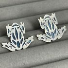 frog earrings silver blue tone toad animal reptile kitch fun shimmer
