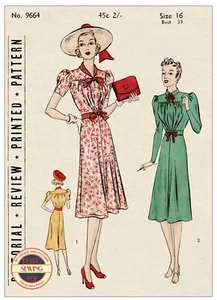 1930er Jahre hübscher Kragen Teekleid Kleid Vintage Nähmuster Büste 34 - Bild 1 von 2