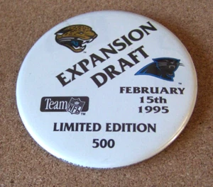 Jaguars Panthers 1995 Expansion Draft button Ltd to 500 Jacksonville Carolina - Picture 1 of 6