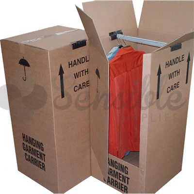 5 x STRONG EXTRA LARGE WARDROBE REMOVAL MOVING CARTONS BOXES WITH HANGING RAILS - Image 1 of 4
