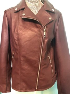 Women’s a.n.a. Faux Leather Moto Biker Zip Jacket 🧥Medium Burgundy - Picture 1 of 11