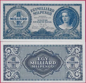 HUNGARY 1,000.000.000.000.000 1 MILLIARD MILLION PENGO 1946 UNC PORTRAIT OF LU - Picture 1 of 1