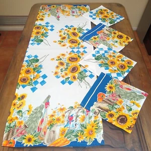 Lote de 5 Corredores de Mesa Girasol Vintage + 4 Servilletas Granja Campo Otoño Hechos a Mano - Imagen 1 de 10