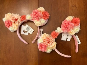 Disney Parks rosa & korallenfarbene Blume Minnie Maus Ohren Blumenmuster Stirnband 2er Set - Bild 1 von 9