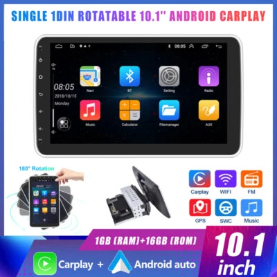 Single 1 DIN Rotatable 10.1'' Android 10 Touch Screen Car Stereo Radio GPS Wifi - Image 1 of 4