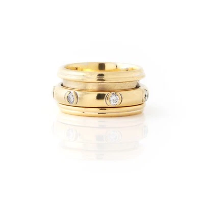 Anillo ancho con banda giratoria de diamantes de oro amarillo de 18k talla 7,25 Foto 1 de 4